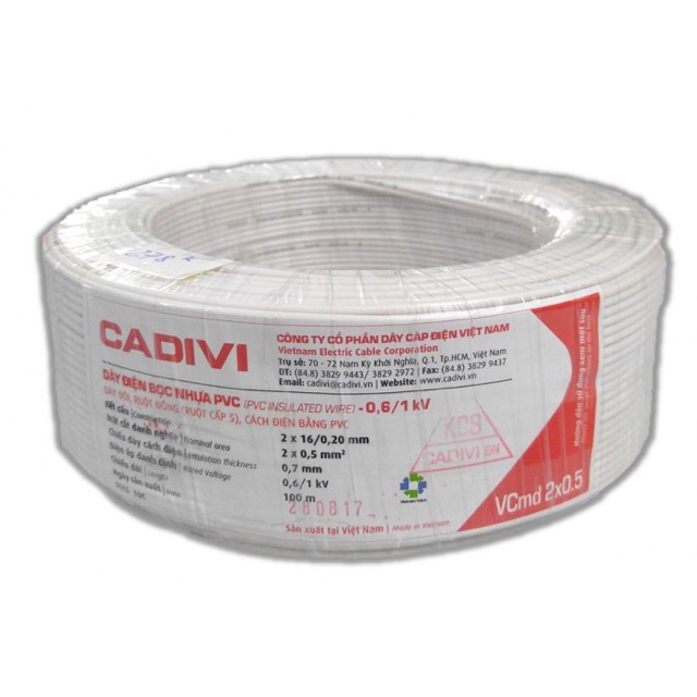 Dây đôi mềm CADIVI VCmd 2x0.5 , 1.0 , 1.5 ( 5m, 10m, 15, 20m)