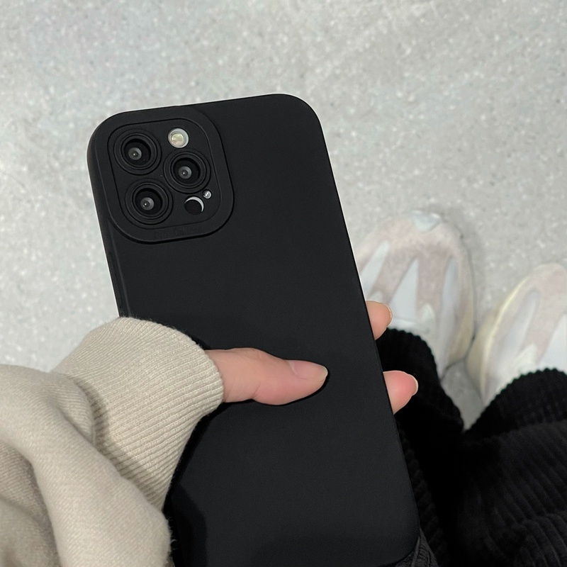 Ốp Điện Thoại Silicon Màu Đen Trơn Bảo Vệ Lens Cho iPhone 14 13 Pro Max iPhone 12 11 X XS Max XR iPhone 14 Max