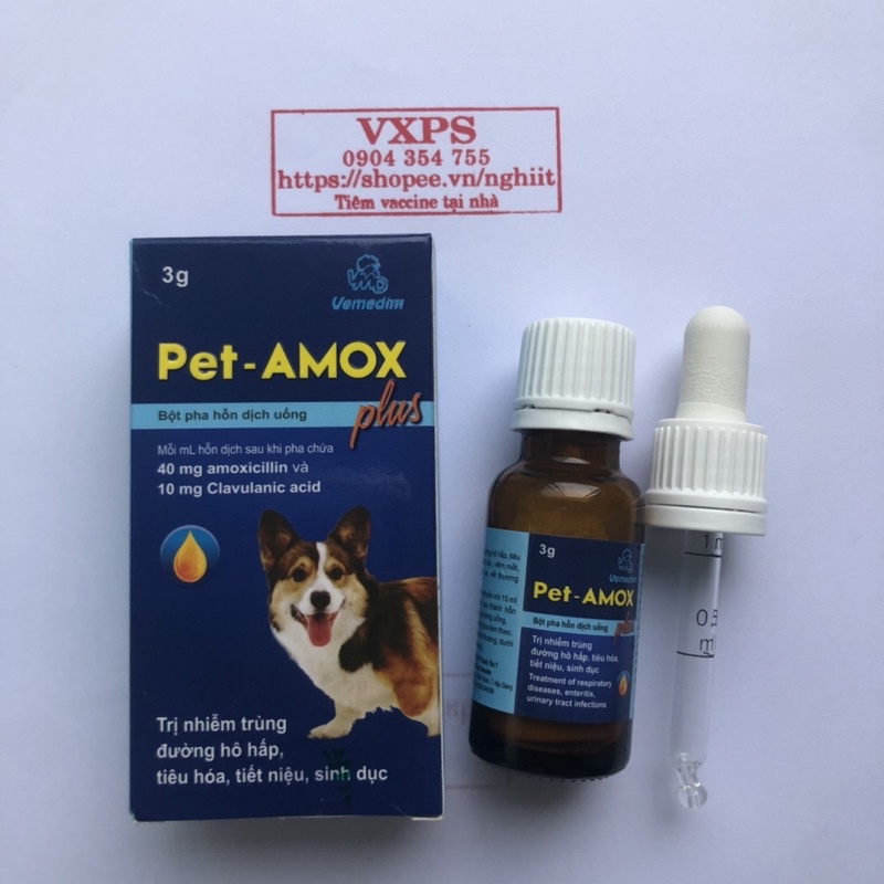 Dung Dịch Uống Pet-Amox Plus 3g Giảm Tiêu Chảy, Hô Hấp Cho Chó Mèo Pet Amox