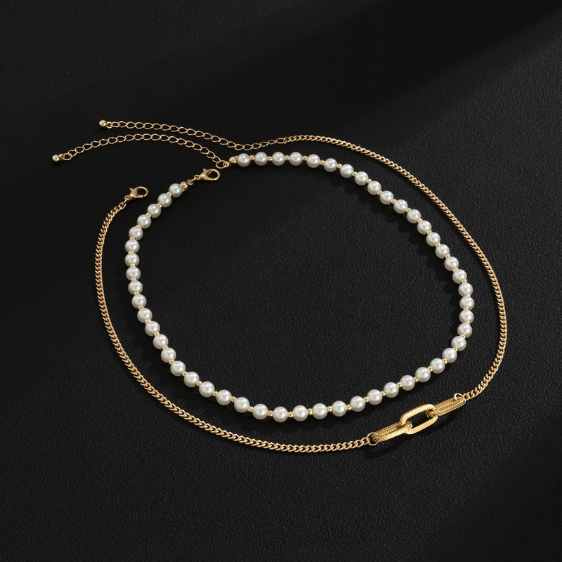 Vòng cổ Hai Lớp Đính Ngọc Trai Giả Sáng Tạo Thời Trang Unisex