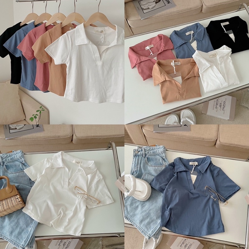 [Ảnh thật/Video]Áo croptop cổ đức có tay bảng màu hàn Quốc