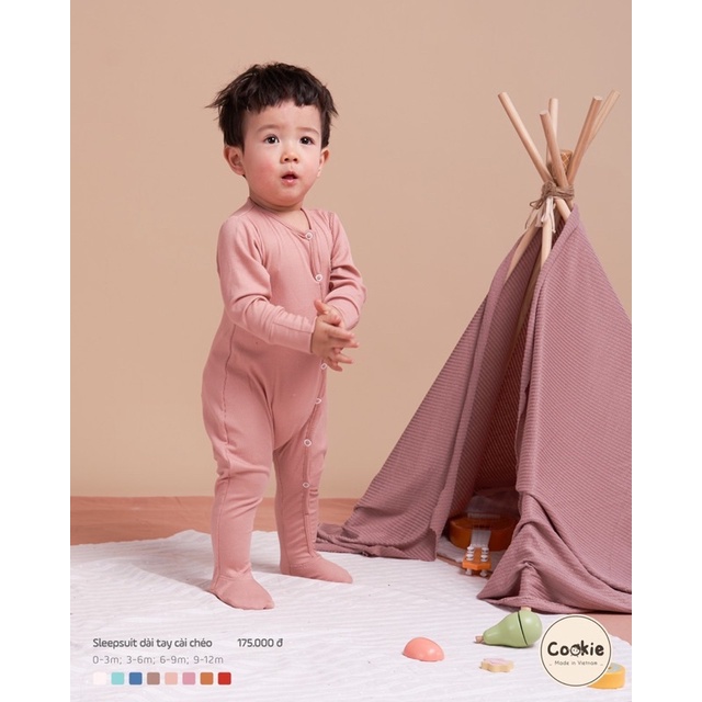 Cookie - Sleepsuit liền tất dài tay cài chéo cotton tăm mềm mát cho bé