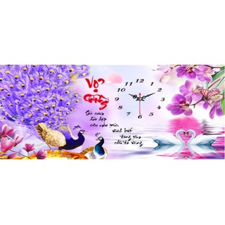 Tranh đá đồng hồ vợ chồng yn5359 77x45cm, chưa đính