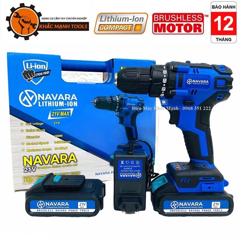 MÁY KHOAN PIN 21V NAVARA NVR-7002 ĐỘNG CƠ KHÔNG CHỔI THAN