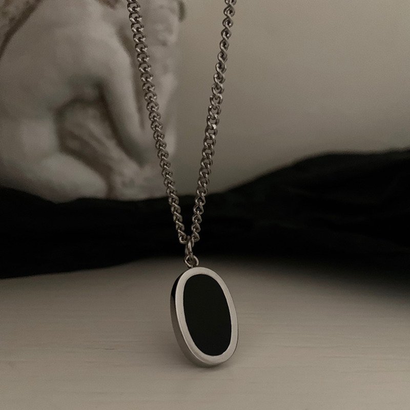 Dây Chuyền Thép Titan Mặt Oval Thời Trang Đường Phố Hip Hop Cá Tính Dành Cho Nam 22661