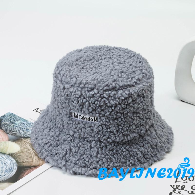 BAY- Mũ bucket vải lông cừu giữ ấm thường ngày (màu đỏ vàng, trắng, đen, hồng, xám)