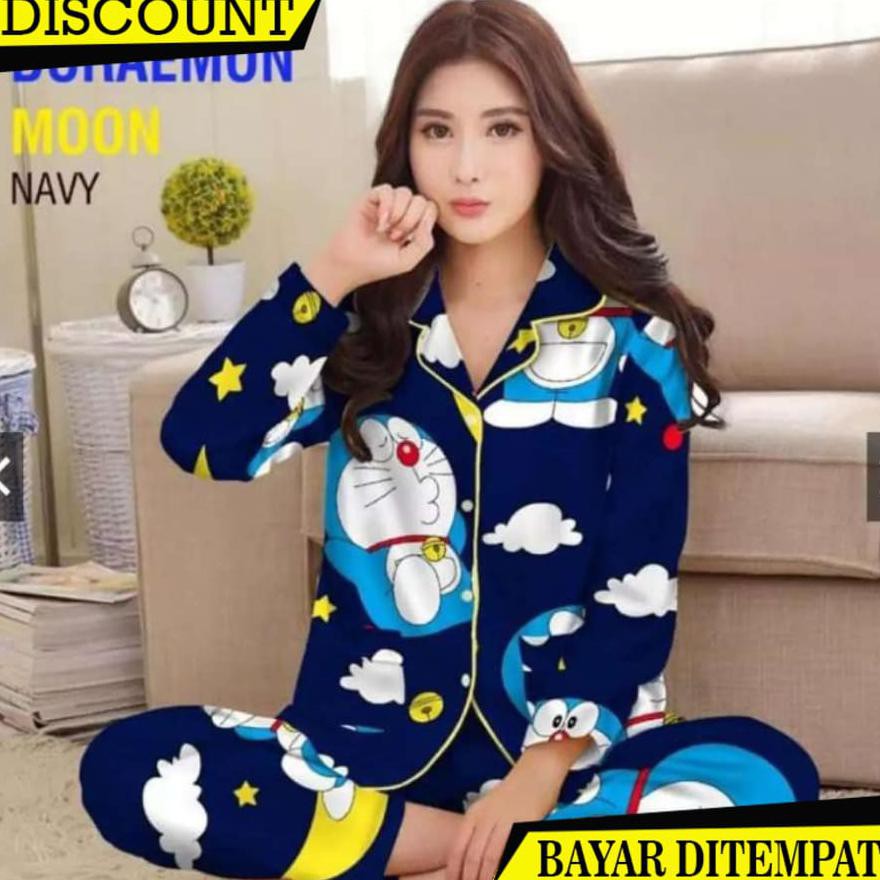 Áo Choàng Ngủ Họa Tiết Doraemon Mặt Trăng / L Fit To Xl E1638