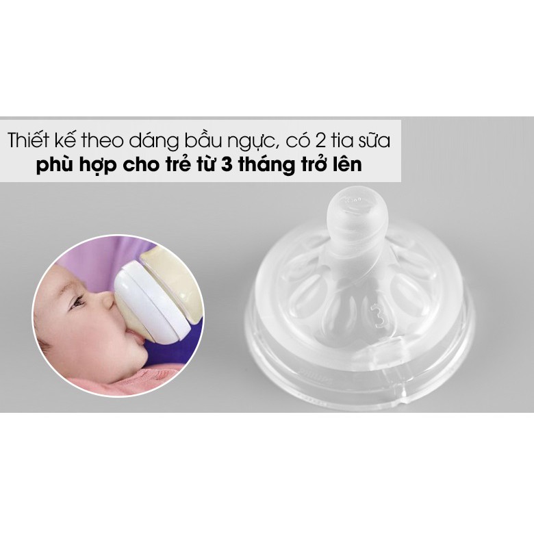 Núm ti silicone Philips Avent Natural cho trẻ từ 3 tháng tuổi (Vỉ 2 núm)