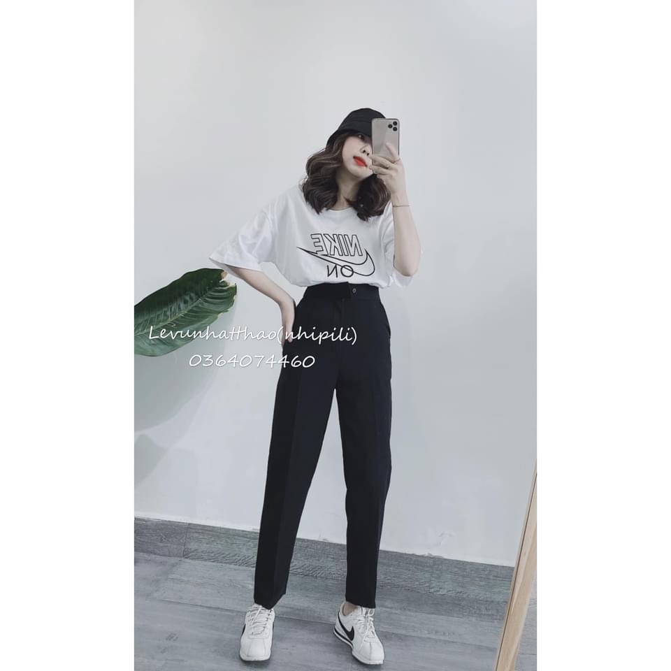 Quần baggy vải dáng xuông khuy lệch