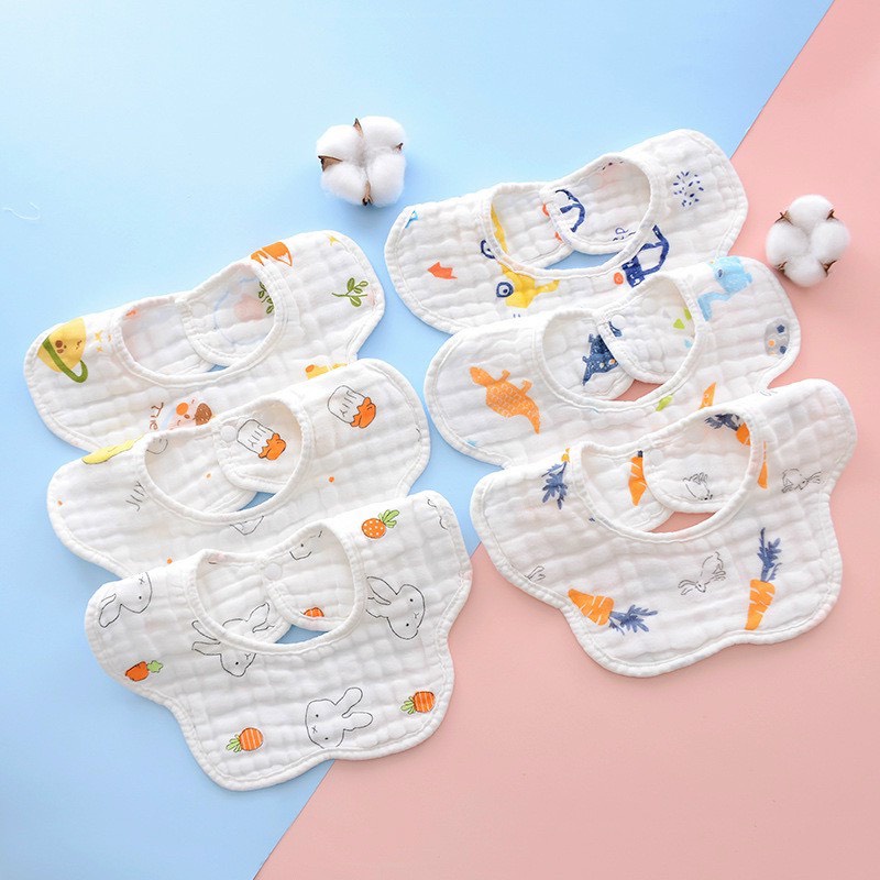 Yếm ăn dặm cho bé, Sét 2 yếm xô tròn organic 4 lớp cho bé. Yếm xoay 360 độ ( hàng cao cấp )