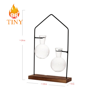 Bình Thủy TInh Cắm Hoa, Trồng Cây Thủy Sinh Có Khung Kim Loại Hình Ngôi Nhà, Đế Gỗ