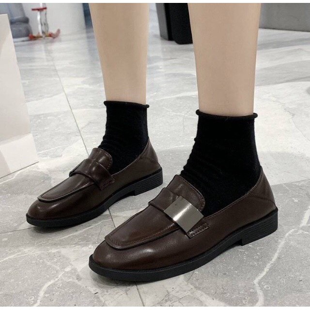 Giày Loafer da lì retro Ulzzang