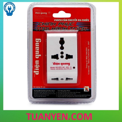 Phích cắm đa chiều chia 1 ra 3 Điện Quang NK-803, ổ cắm chia 3