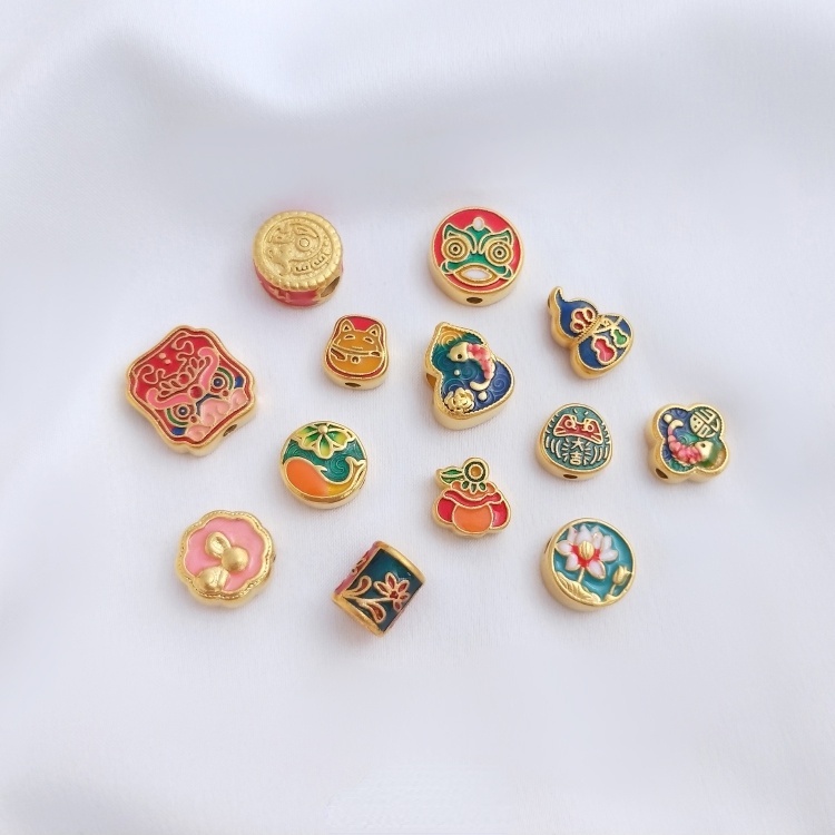 Vòng Tay Xỏ Hạt DIY Hình Hoa Sen/Mèo May Mắn Màu Xanh Dương