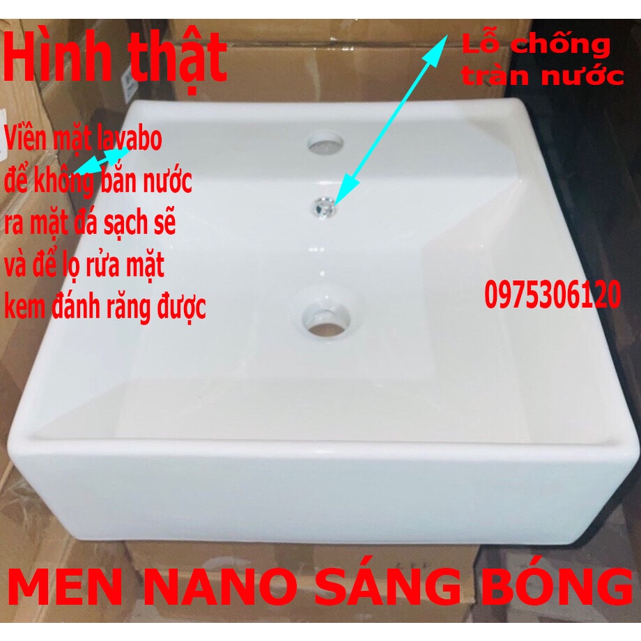 Chậu rửa mặt lavabo Treo Tường hoặc Đặt Bàn Đá 8813LNA thương hiệu NA.GRAND, men NANO trắng sáng chống ố chống bám bẩn