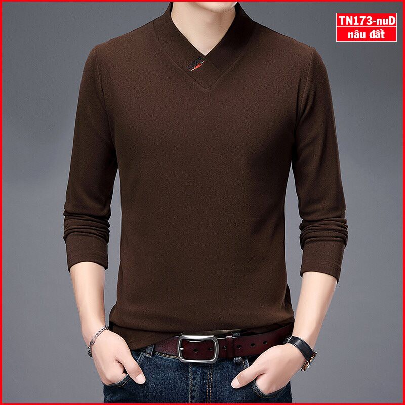 Áo phông nam tay dài cổ tim TN173 thoáng mát vải sợi tre tổng hợp đẹp trẻ trung | BigBuy360 - bigbuy360.vn