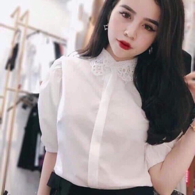 [Ảnh thật] Sơ mi nữ cổ ren tay bồng