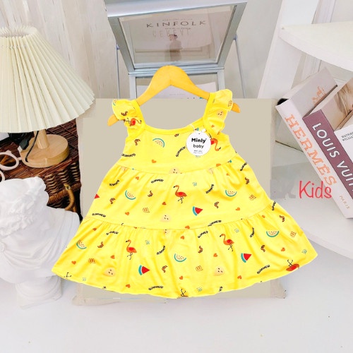 Váy bé gái thun 10-22kg thun lạnh xòe hoa nhí xinh xắn, đầm cho bé mặc hè trẻ em 1 2 3 4 5 6 tuổi Đ004