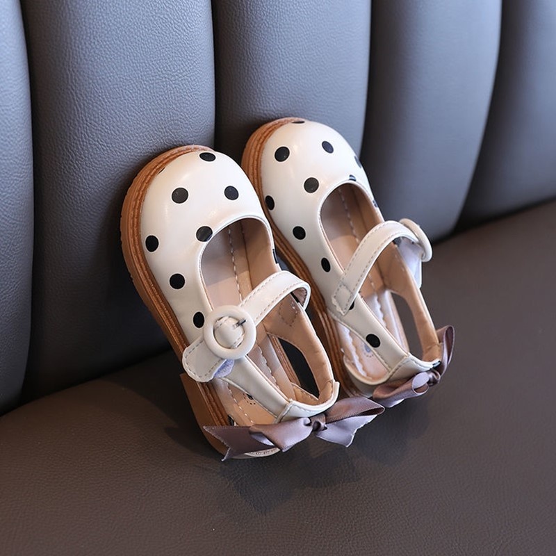 Giày búp bê bé gái-Giày sandal quai dán đế cao su chống trượt phối nơ sạu chấm bi cho bé từ 1-5 tuổi M11