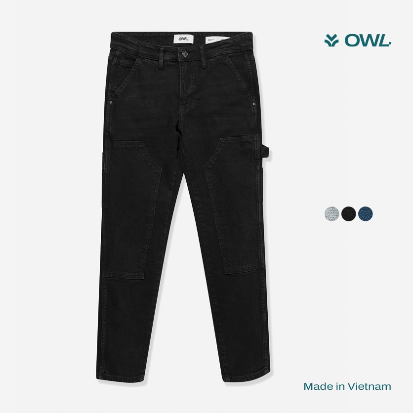 OWL BRAND® DOUBLE KNEE SKINNY JEANS - Quần jeans dài may đắp dáng ôm / Đen wash - OWL191021