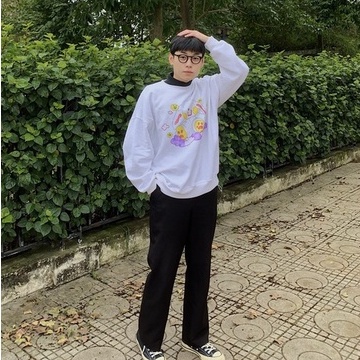 Áo Nỉ theFakemoodClub Tay Dài Cổ Tròn Oversize FM Bunny Make Color (Màu Trắng)