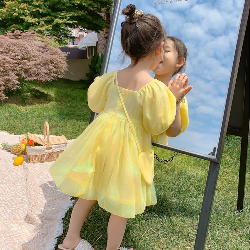 Đầm Công Chúa Tay Phồng Ngắn Màu Trơn Thời Trang Mùa Hè Hàn Quốc Mới Cho Bé Gái