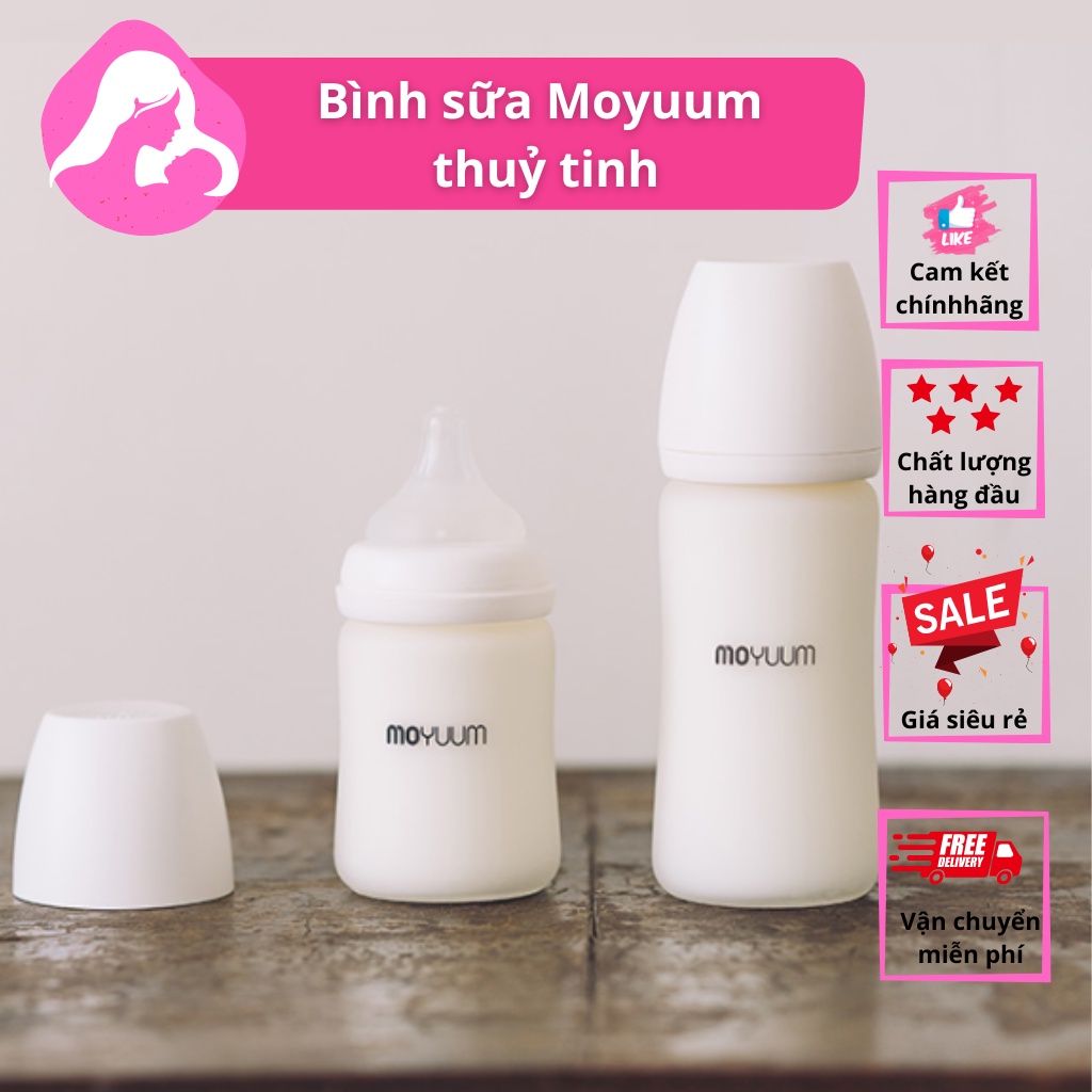 [Đủ mã] Bình sữa Moyuum Thủy Tinh Tráng Silicon Premium 2022 -150ml/240ml - Sản Phẩm CHÍNH HÃNG