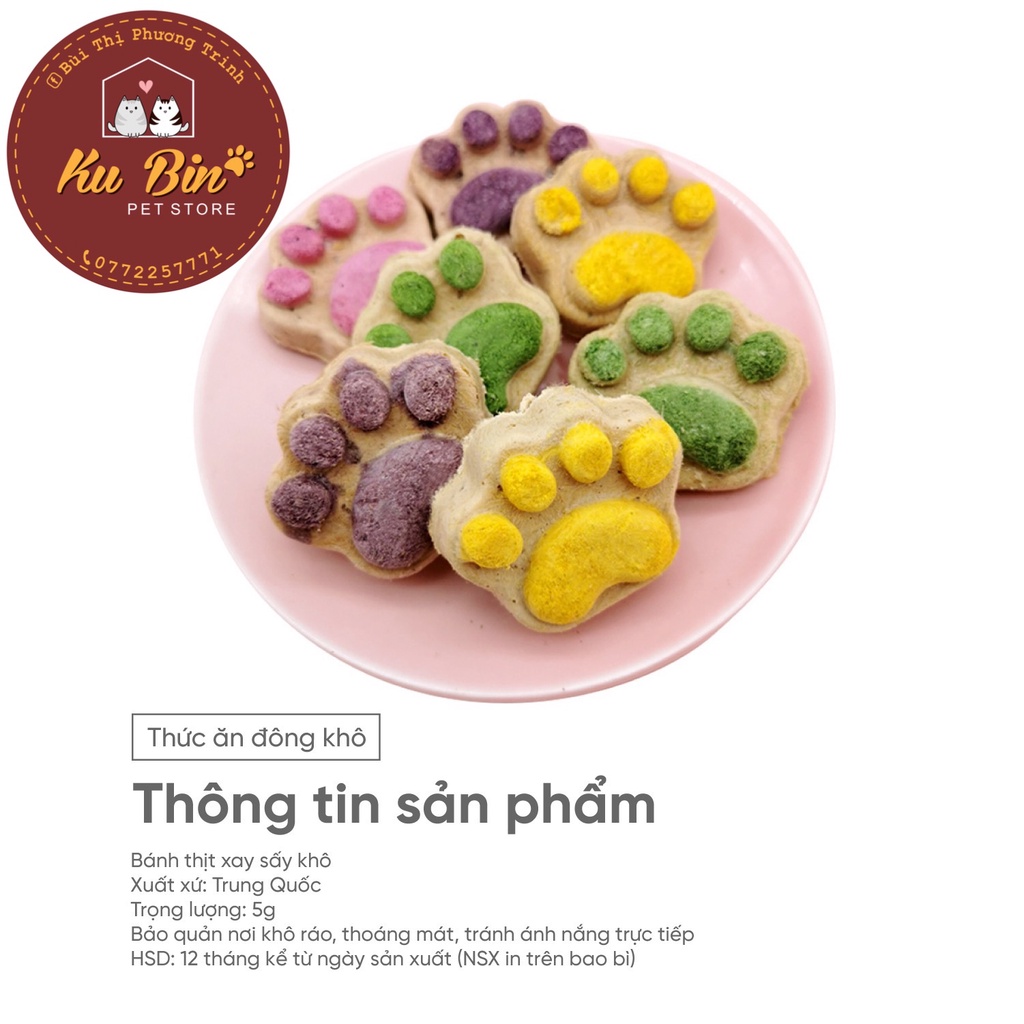 ￼Bánh thịt xay sấy khô, bánh chân mèo đông khô, snack thưởng cho chó mèo hamster gói 5g