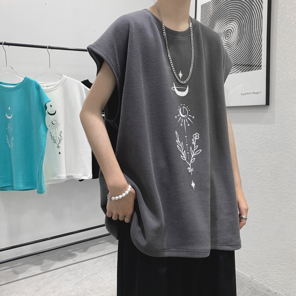 Áo thun bóng rổ sát nách cổ tròn form rộng chất liệu Cotton thời trang Hàn Quốc cho nam