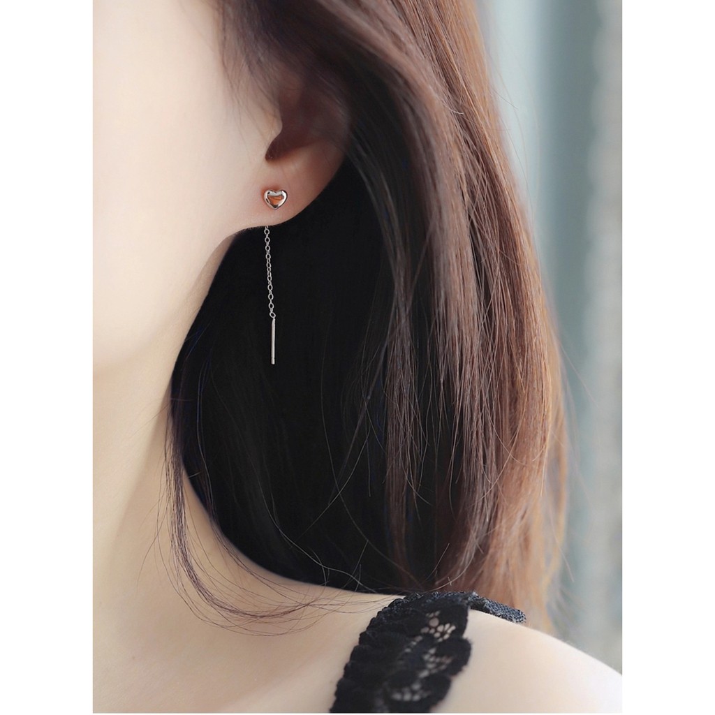 Bông tai bạc trái tim dạng móc tua dài DaLiA Jewelry khuyên tai nữ chuẩn bạc thu hút cho nàng