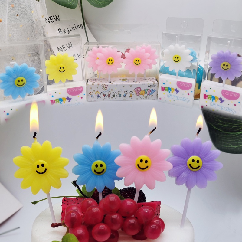 Bộ 5 cây nến hình hoa hướng dương mặt cười sáng tạo