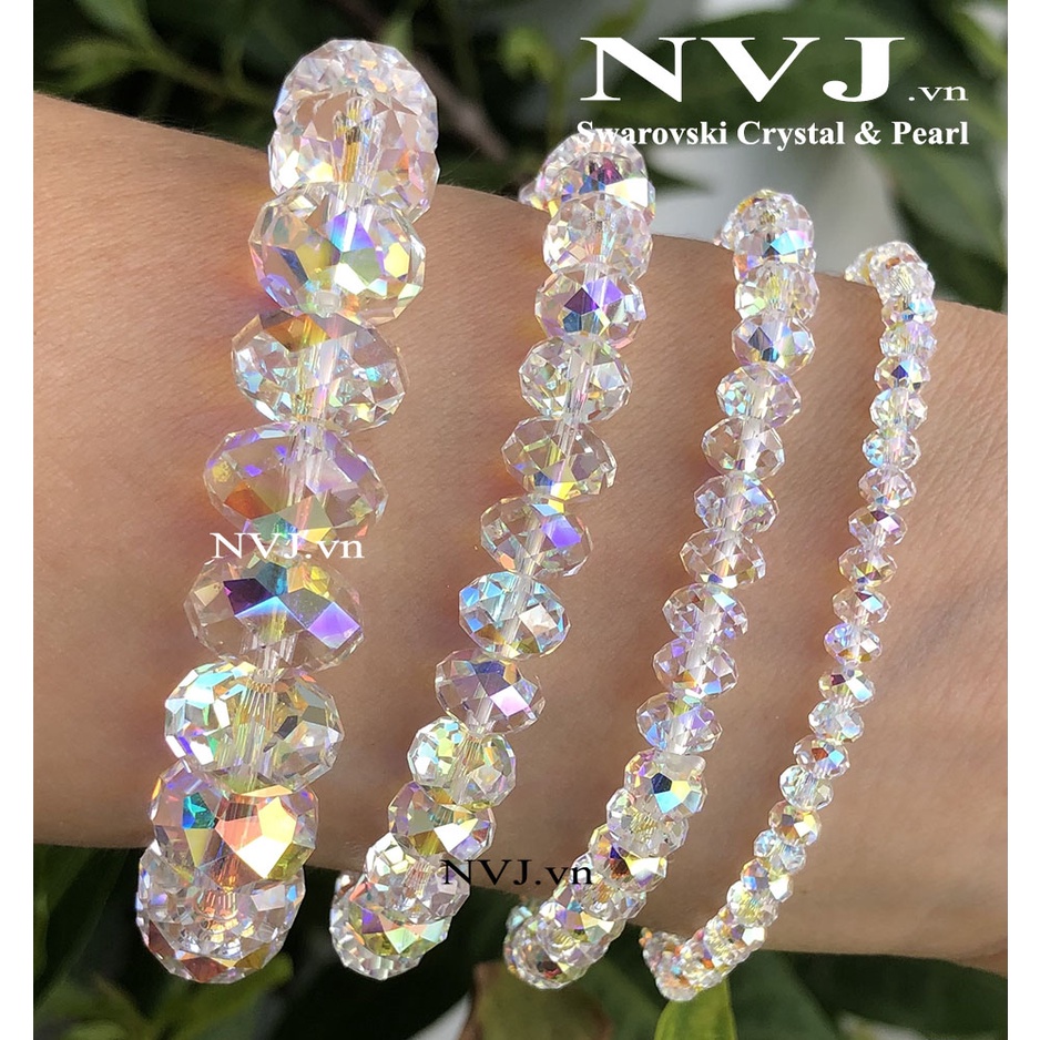 Vòng tay pha lê SWAROVSKI hạt bánh cam 4, 6, 8, 12ly tùy chọn  briolette 5040 001AB - trang sức NVJ, phaleAo