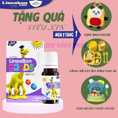 Combo 2 lọ lineabon k2 d3 bổ sung vitamin d3 k2 giúp tăng hấp thu canxi cho trẻ