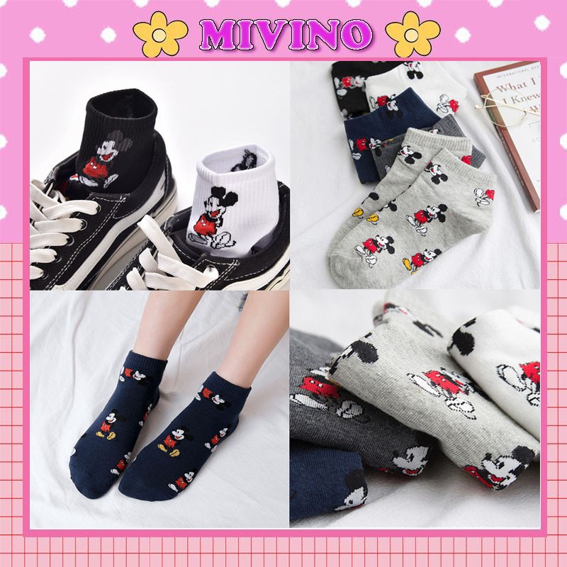 Tất cổ thấp Mivino vớ nam nữ cotton chuột Mickey dễ thương TN89