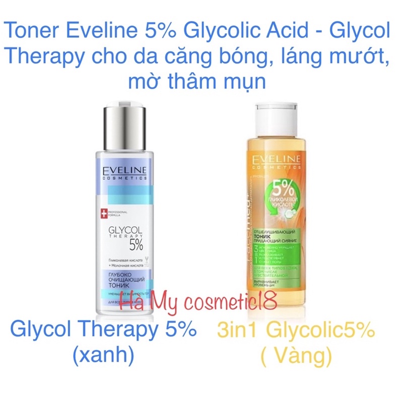 Toner Eveline 5% Glycolic Acid - Glycol Therapy 110ml giúp da căng bóng,mịn màng