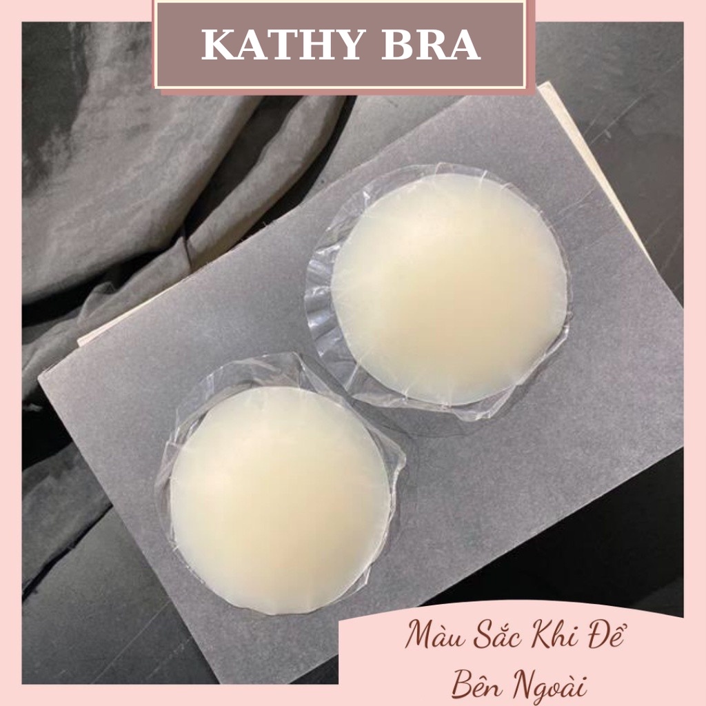 D01 Set 2 Miếng Dán Ngực KATHY BRA Tàng Hình Che Đầu Ti Silicon Trong Suốt Trùng Màu Da Dùng Được Nhiều Lần