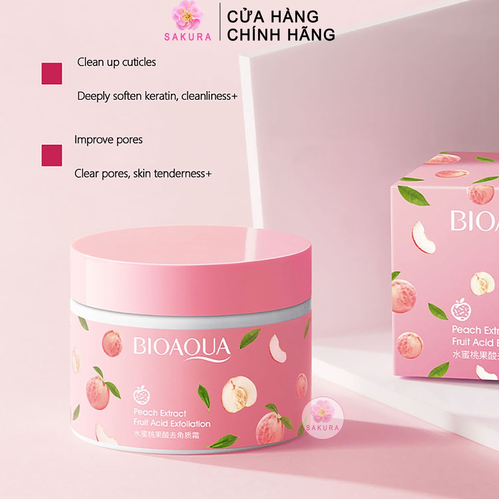 Kem tẩy tế bào chết BIOAQUA chiết xuất đào tươi dưỡng ẩm làm sạch thu nhỏ lỗ chân lông SAKURA 140g