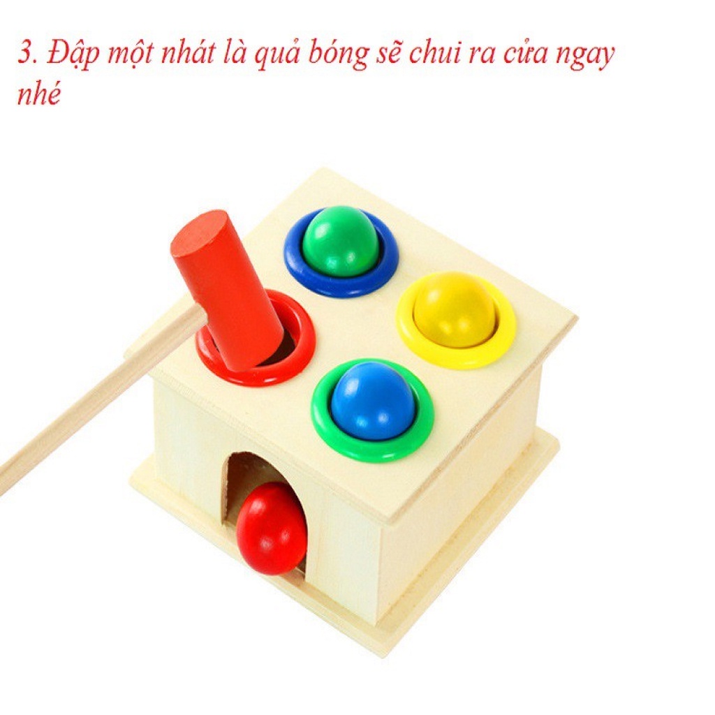 Đồ chơi gỗ, hộp đập 4 bóng tròn bằng búa gỗ nhiều màu sắc, đồ chơi thông minh Bonkids toys