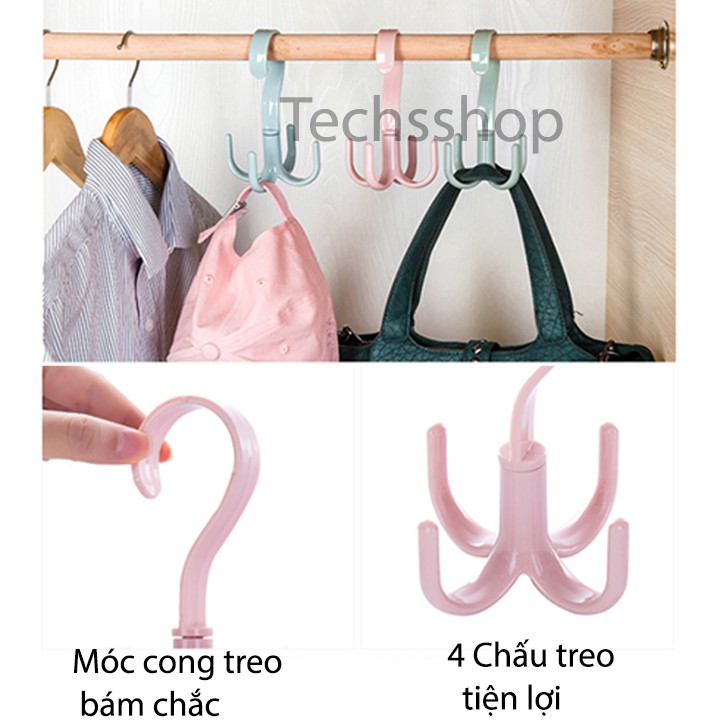 Móc nhựa treo xoay 4 móc - Móc treo cà vạt, dây nịt 4 chấu đa năng.