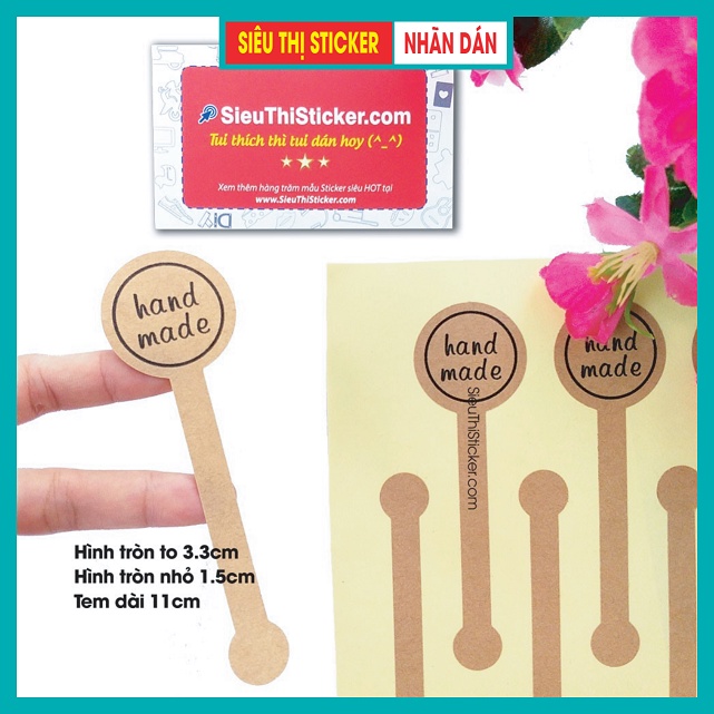 Tem niêm phong Handmade giấy Kraft HMNP01 dán chai, hủ, hộp kẹo, bánh mứt, hộp quà sinh nhật, quà valentine.