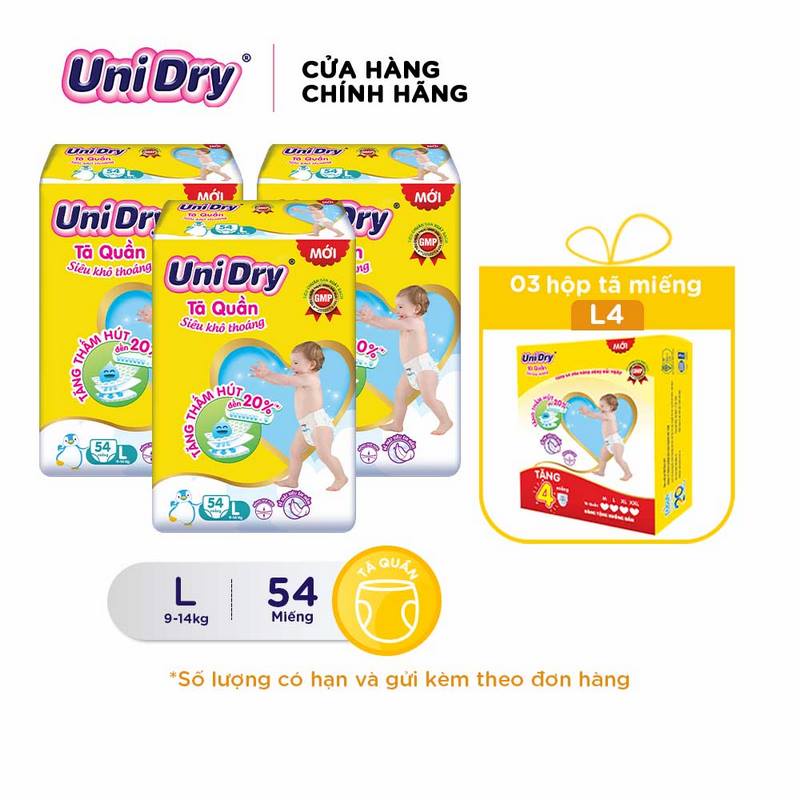 Combo 3 Tã Quần UniDry siêu khô thoáng gói Jumbo M60/L54/XL48/XXL44