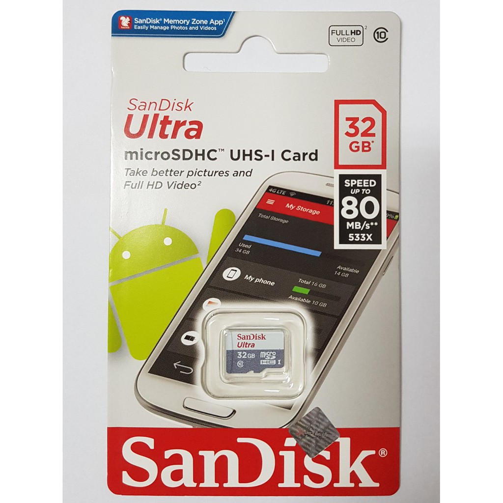 Thẻ Nhớ Sandisk Ultra 32gb Class 10 Tốc Độ 80mb / S Micro Sd - 32gb Hp