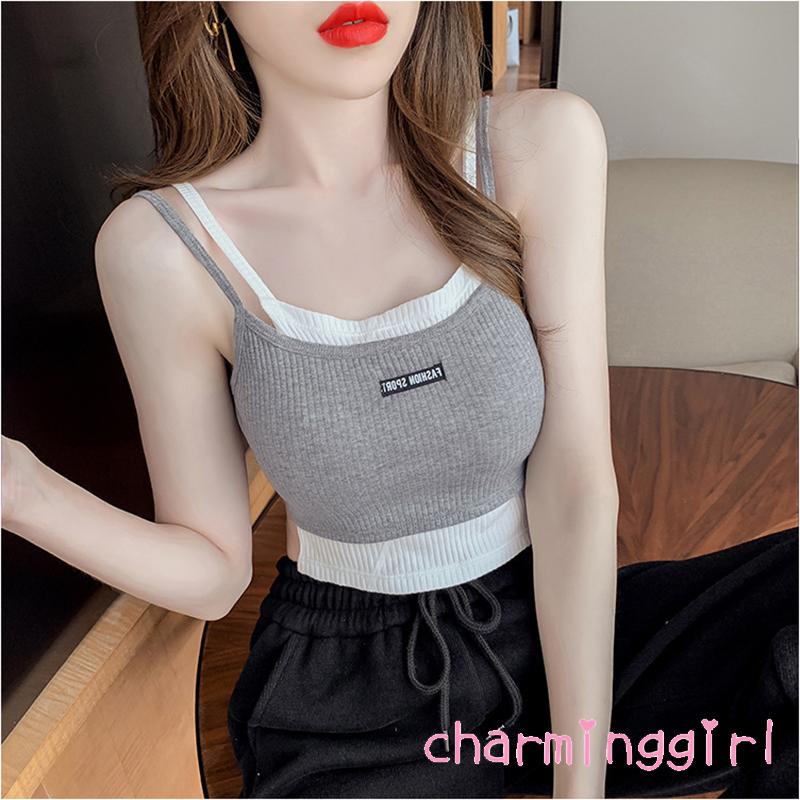 Áo Hai Dây Cổ Chữ U Giả Hai Mảnh Màu Sắc Thời Trang Mùa Hè Cho Nữ