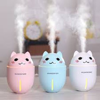 Máy phun sương tạo độ ẩm 3 trong 1 kèm quạt và đèn ngủ, hình chú mèo dễ thương
