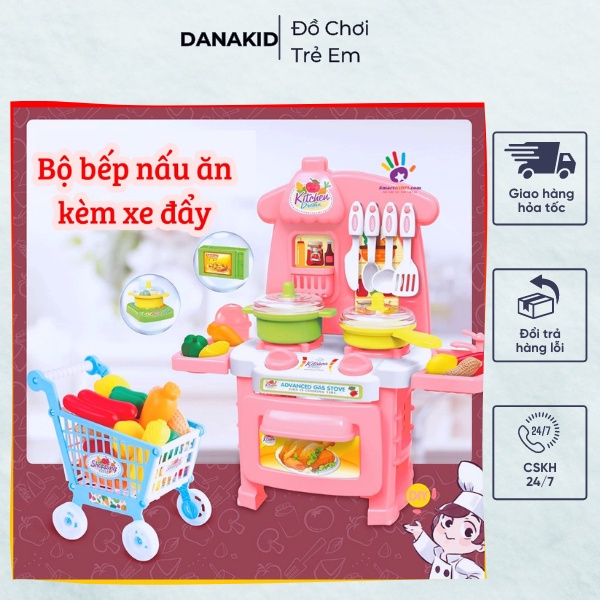 Đồ Chơi Nhà Bếp Nấu Ăn ❤️ FREESHIP ❤️ Bộ Đồ Chơi Nấu Ăn Kèm Xe Đẩy Siêu Thị Xinh Xắn Cho Bé