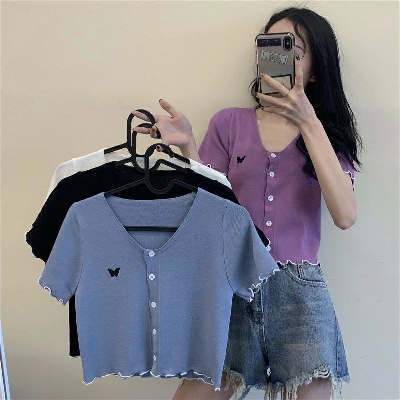 áo thun cổ tim tay ngắn cute dễ thương hàn quốc