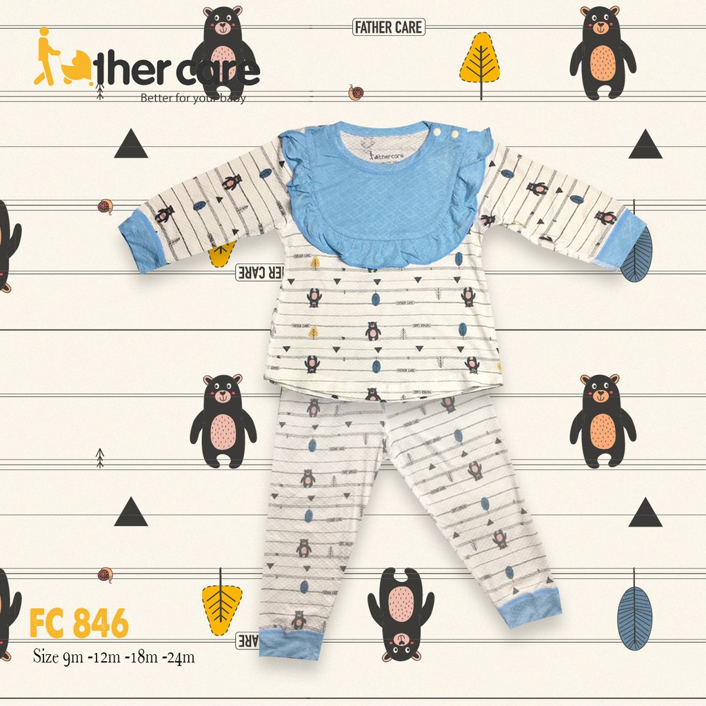 Bộ Quần áo bé gái Cổ bèo Dài tay - Gấu  FC846