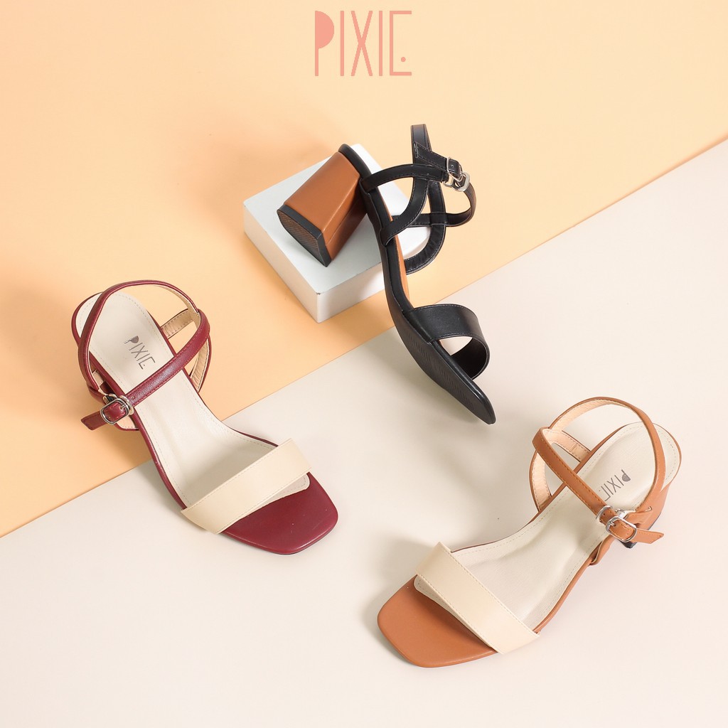 Giày Sandal Cao Gót 6cm Đế Vuông Mix Nhiều Màu Màu Đen Pixie X467