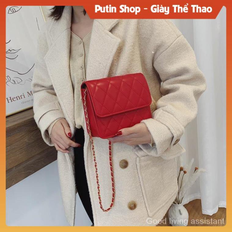 Túi xách đeo chéo phối dây xích phong cách Hàn quốc, Túi xách khoác vai caro các màu trắng kem đen xịn sò