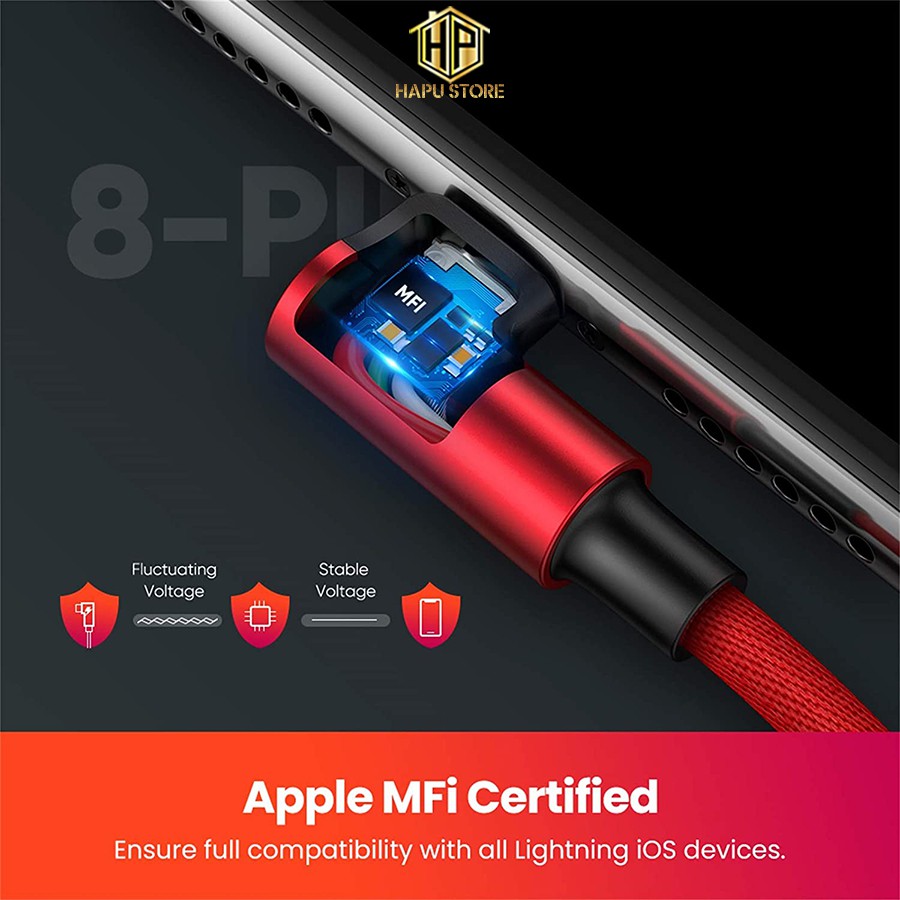 Cáp sạc iphone Ugreen 60555 dài 1m bẻ góc 90 độ chính hãng - Hapustore